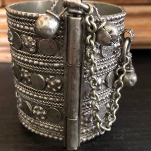 Silver old hand hammered cuff bracelet